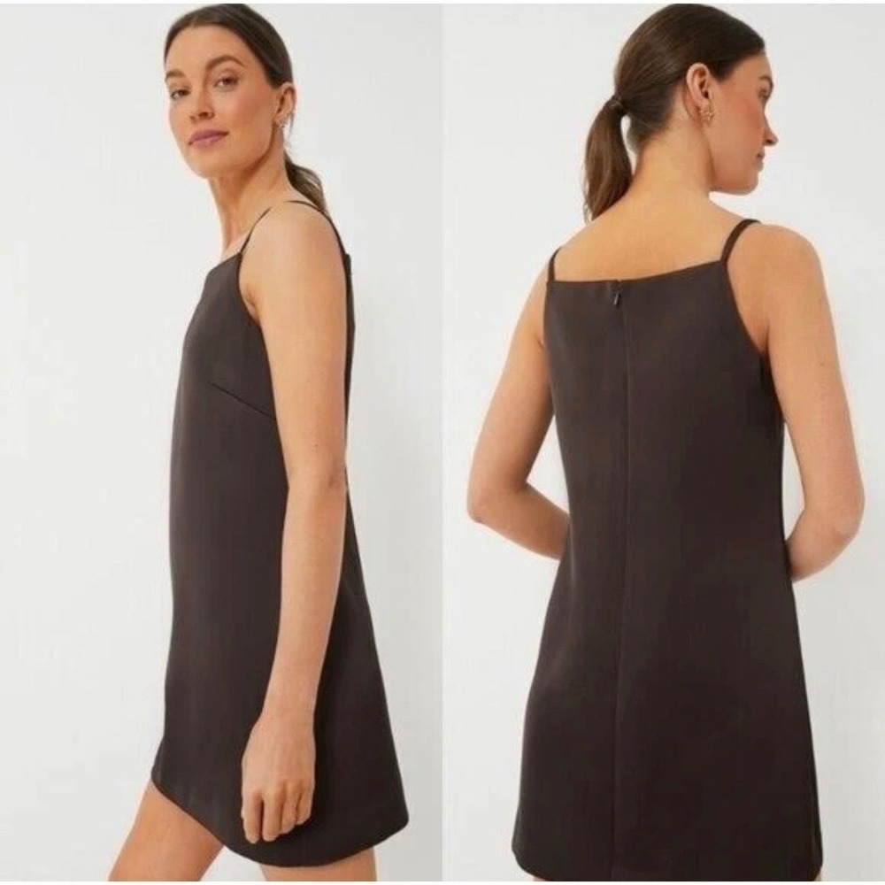 Tuckernuck Chocolate Satin Lara Dress Brown Square Neck Mini NYAP-12-D596-Brown - Picture 2 of 9